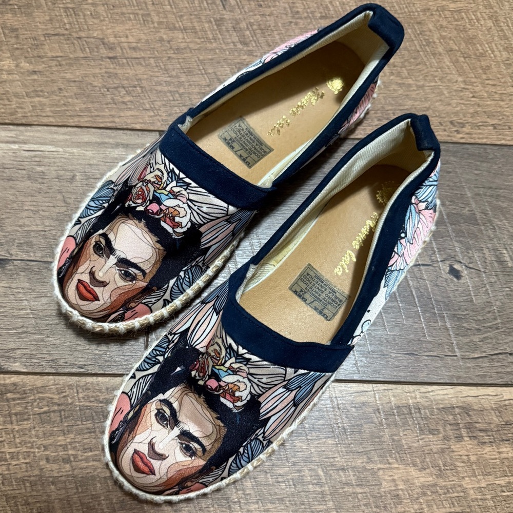 Frida Kahlo Boutique Artistic Women's Slip-On Espadrille Flats Size 7
